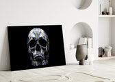 Close-up detail of cobalt-lattice arches wrapping the cranium