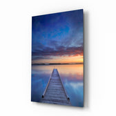 Quiet Pier glass wall art displayed above a console in a designer interior