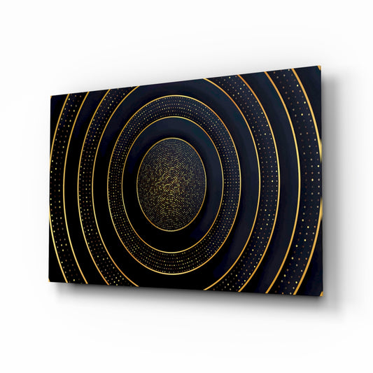 Gold Ripple glass wall art displayed above a console in a designer interior