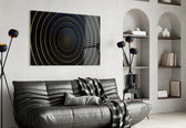 Gold Ripple glass wall art styled above a console in a foyer