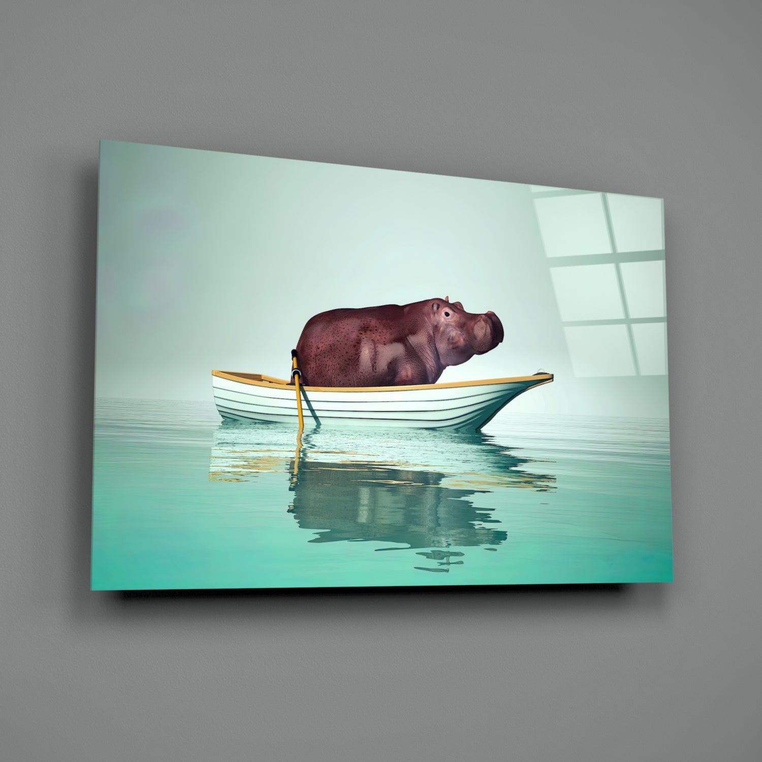 Hippo Glass Wall Art.