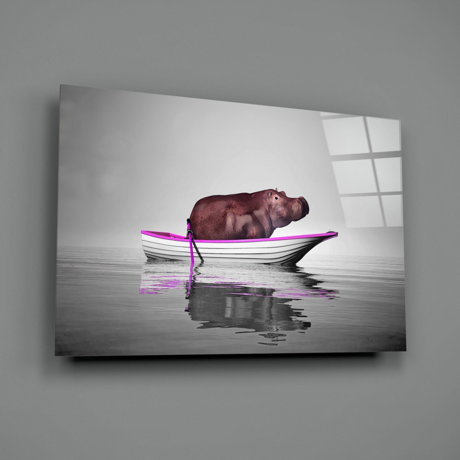 Hippo Glass Wall Art.