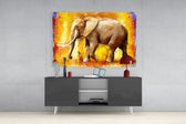 Painted Elephant panel catching gallery light to reveal its tactile ridge