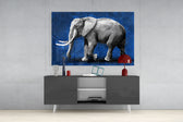 Cobalt Elephant panel catching gallery light to reveal its tactile fold