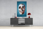 Geo Skull panel catching gallery light to reveal its tactile facet