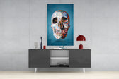 Geo Skull panel catching gallery light to reveal its tactile facet