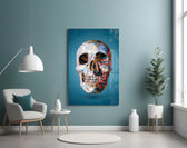 Geo Skull glass wall art styled above a desk in a creative office