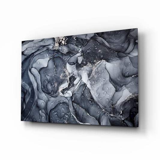 Storm Marble glass wall art displayed above a console in a designer interior