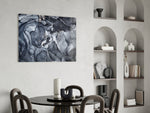 Storm Marble glass wall art styled above a desk in a man's office