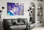 Amethyst Marble glass wall art styled above a vanity in a powder room