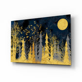 Gold Forest glass wall art displayed above a console in a designer interior