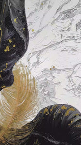 Gilded Leaf & Feather Reverie — 3D Haptic Embossed High-Gloss Luxury Wall Art