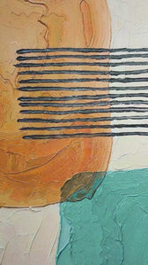 Ochre & Teal Linear Harmony — 3D Haptic Embossed High-Gloss Luxury Wall Art