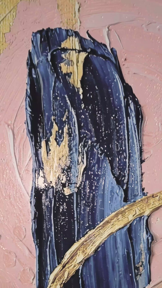 Sapphire & Rose Orbit — 3D Haptic Embossed High-Gloss Luxury Wall Art