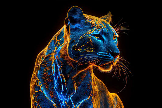 Neon-Panther-Puls — 3D-haptisch geprägtes Hochglanz-Luxus-Wandbild