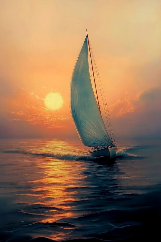 Azurblaue Reise: Goldener Horizont — 3D-haptisch geprägtes Hochglanz-Luxus-Wandbild