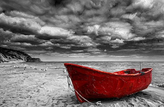 Crimson Sentinel of the Noir Coast — 3D Haptic Embossed High-Gloss Luxury Wall Art