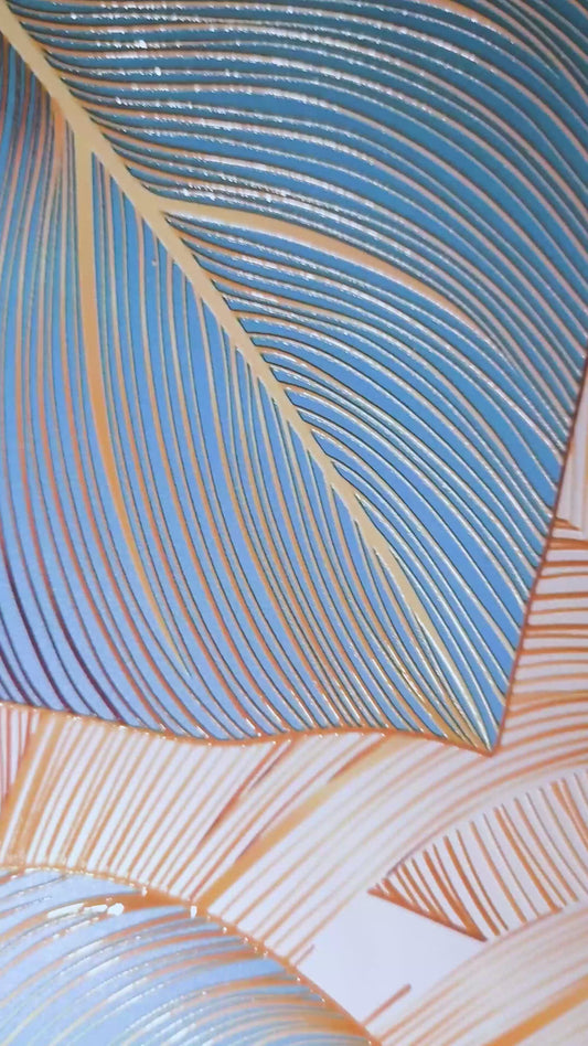 Azure Gilded Monstera — 3D Haptic Embossed High-Gloss Luxury Wall Art