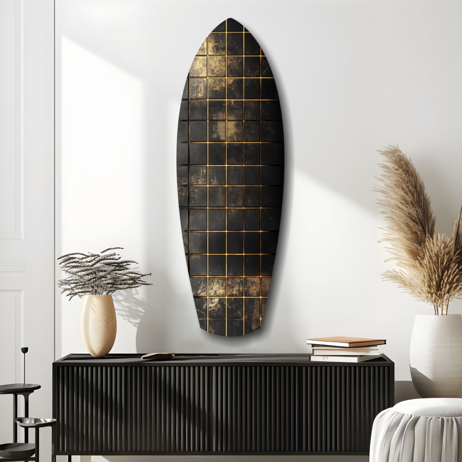 Golden Surf Reflection Glass Wall Art.