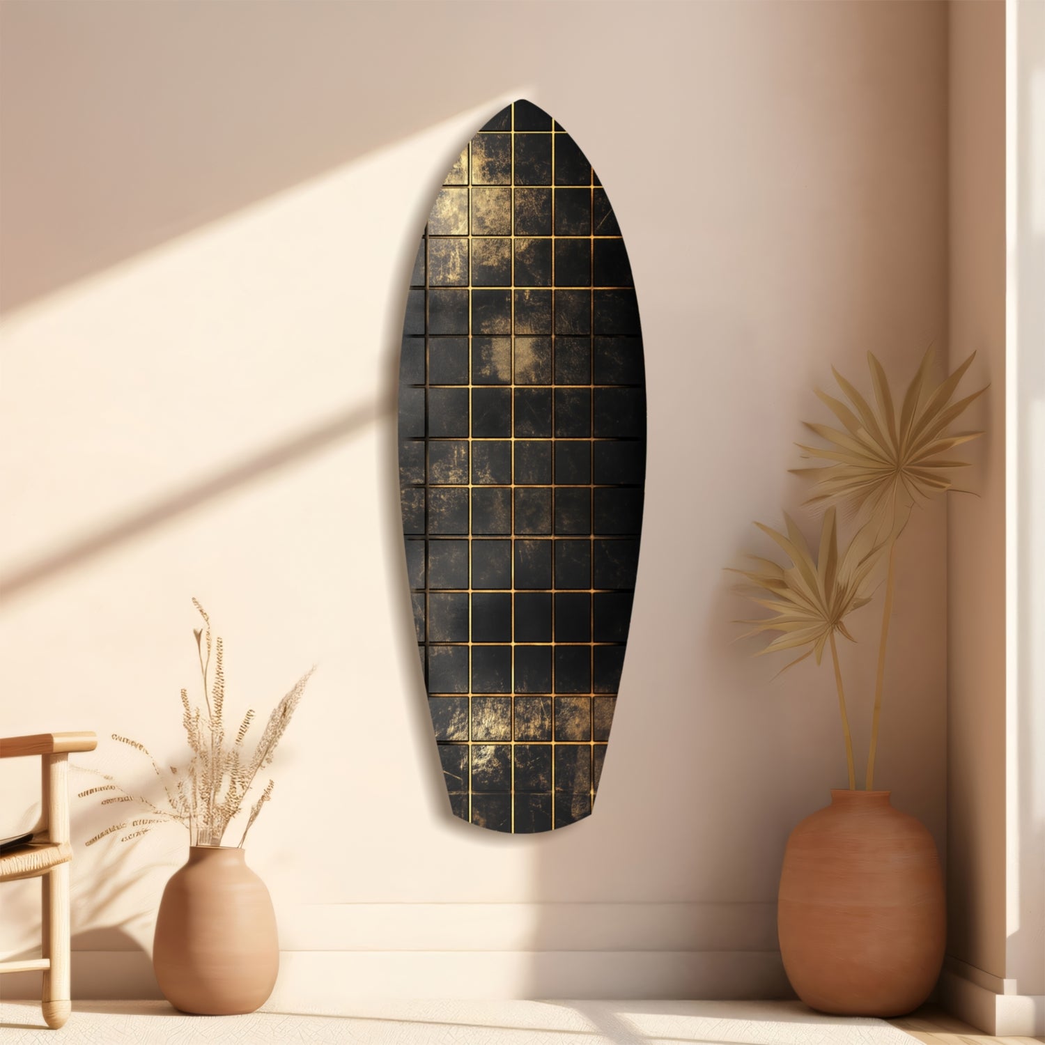 Golden Surf Reflection Glass Wall Art.