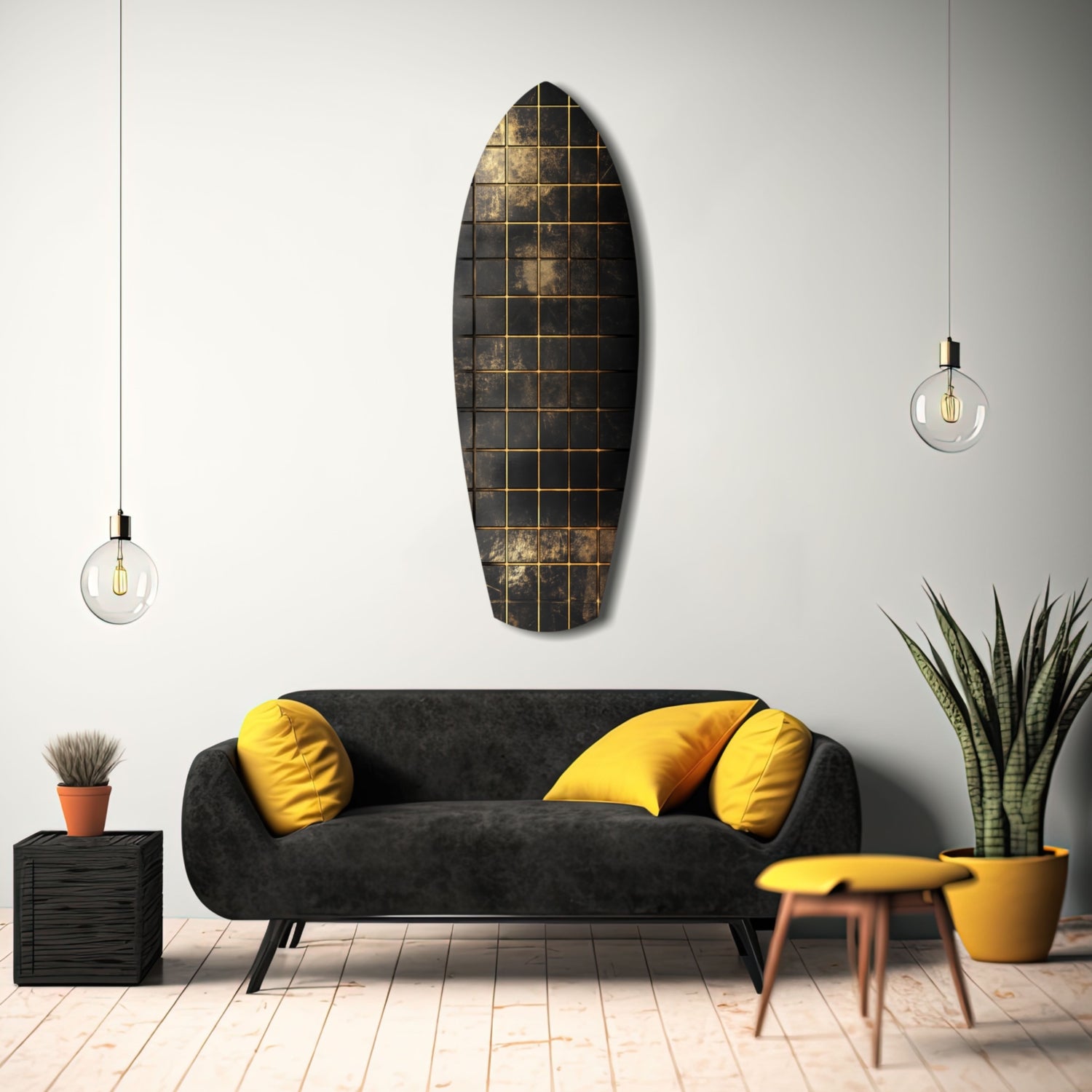 Golden Surf Reflection Glass Wall Art.