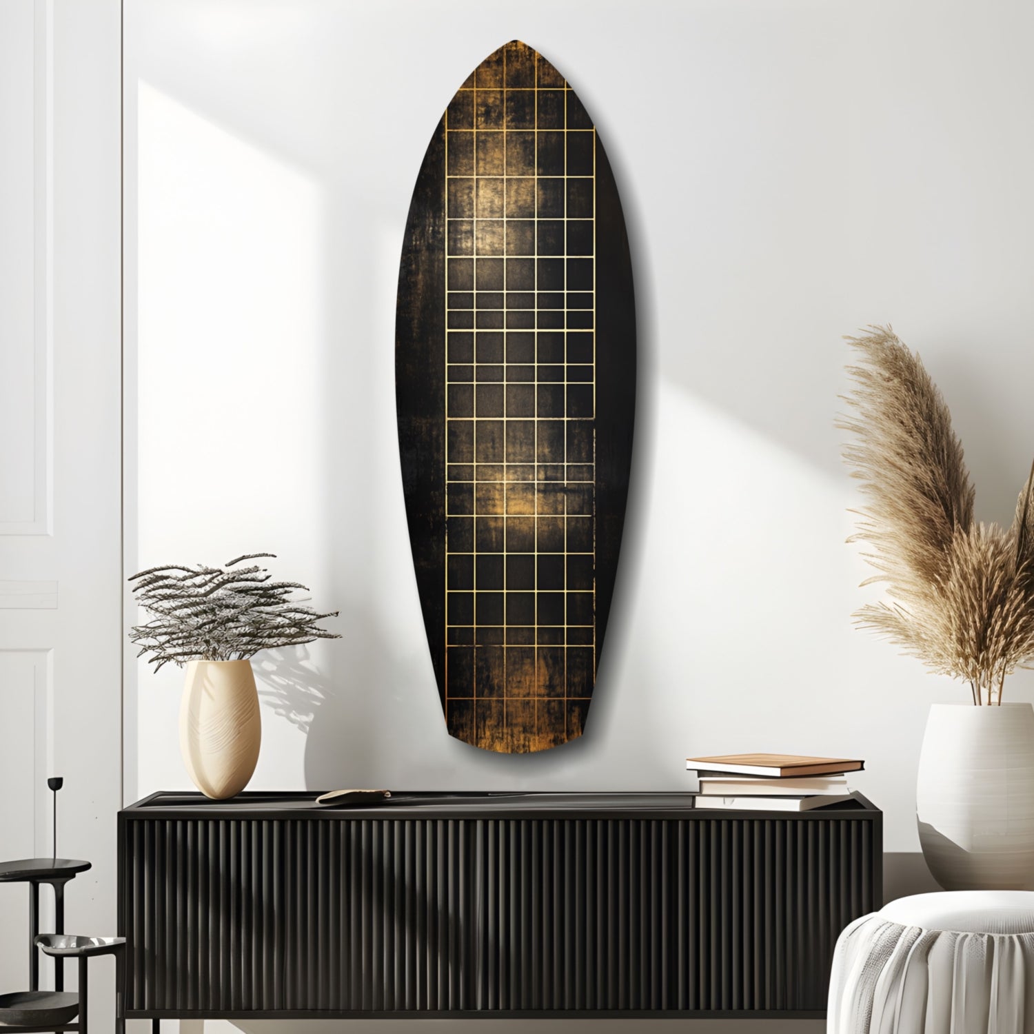 Golden Surf Reflection Glass Wall Art.