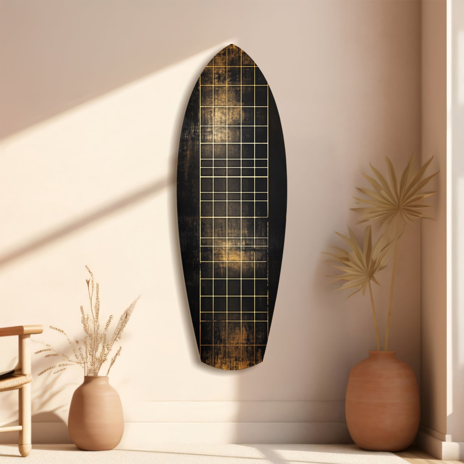 Golden Surf Reflection Glass Wall Art.