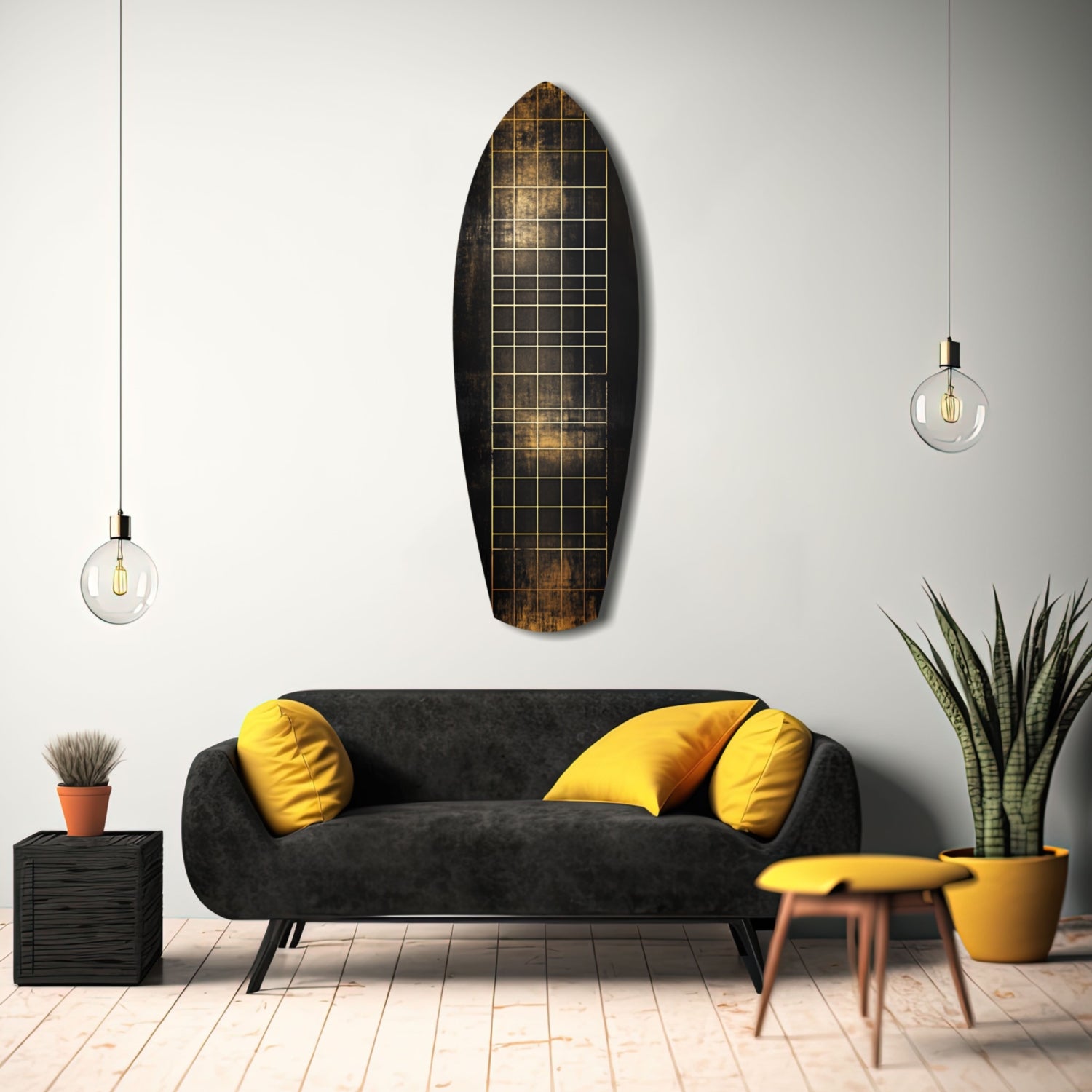 Golden Surf Reflection Glass Wall Art.