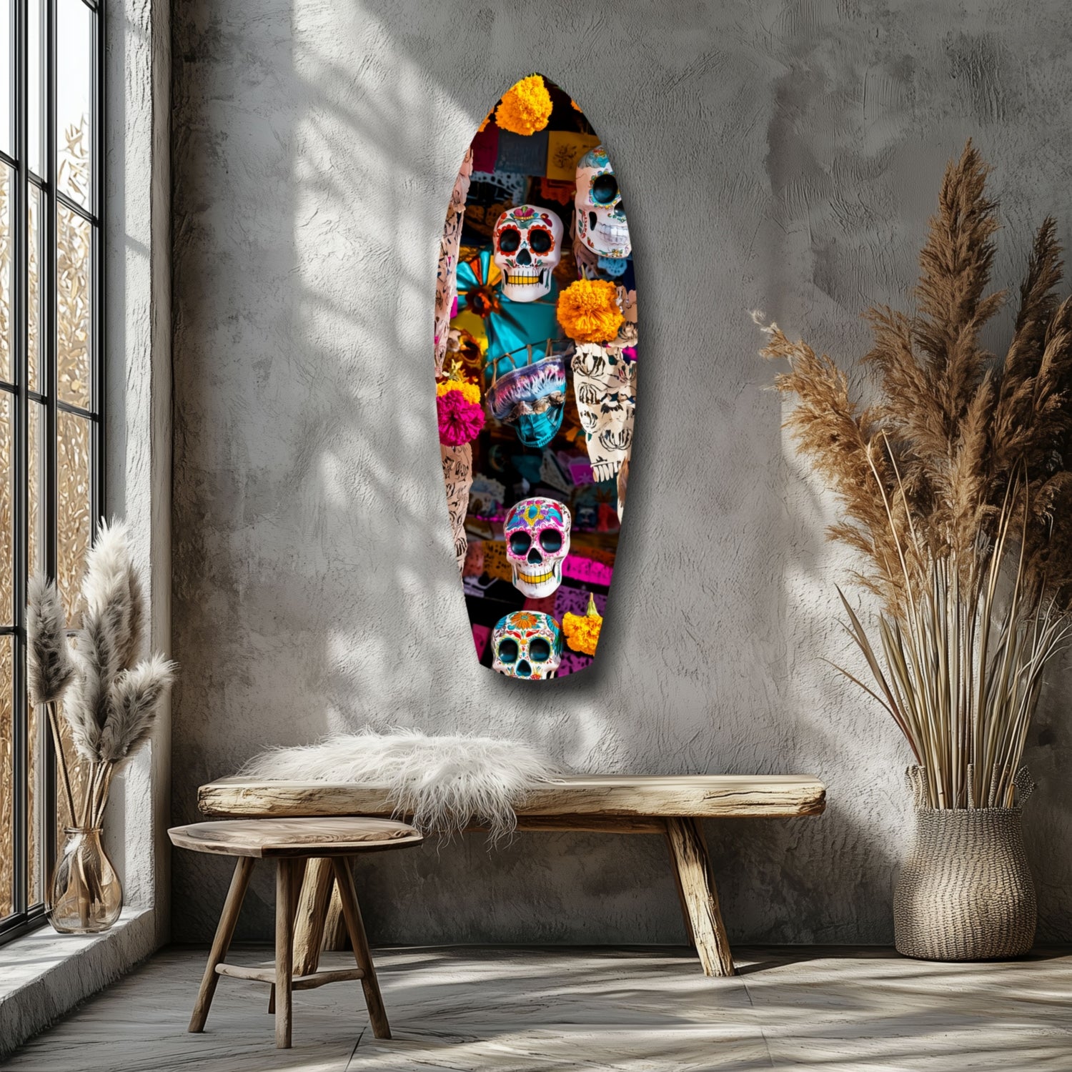 Colorful Skulls Glass Wall Art.