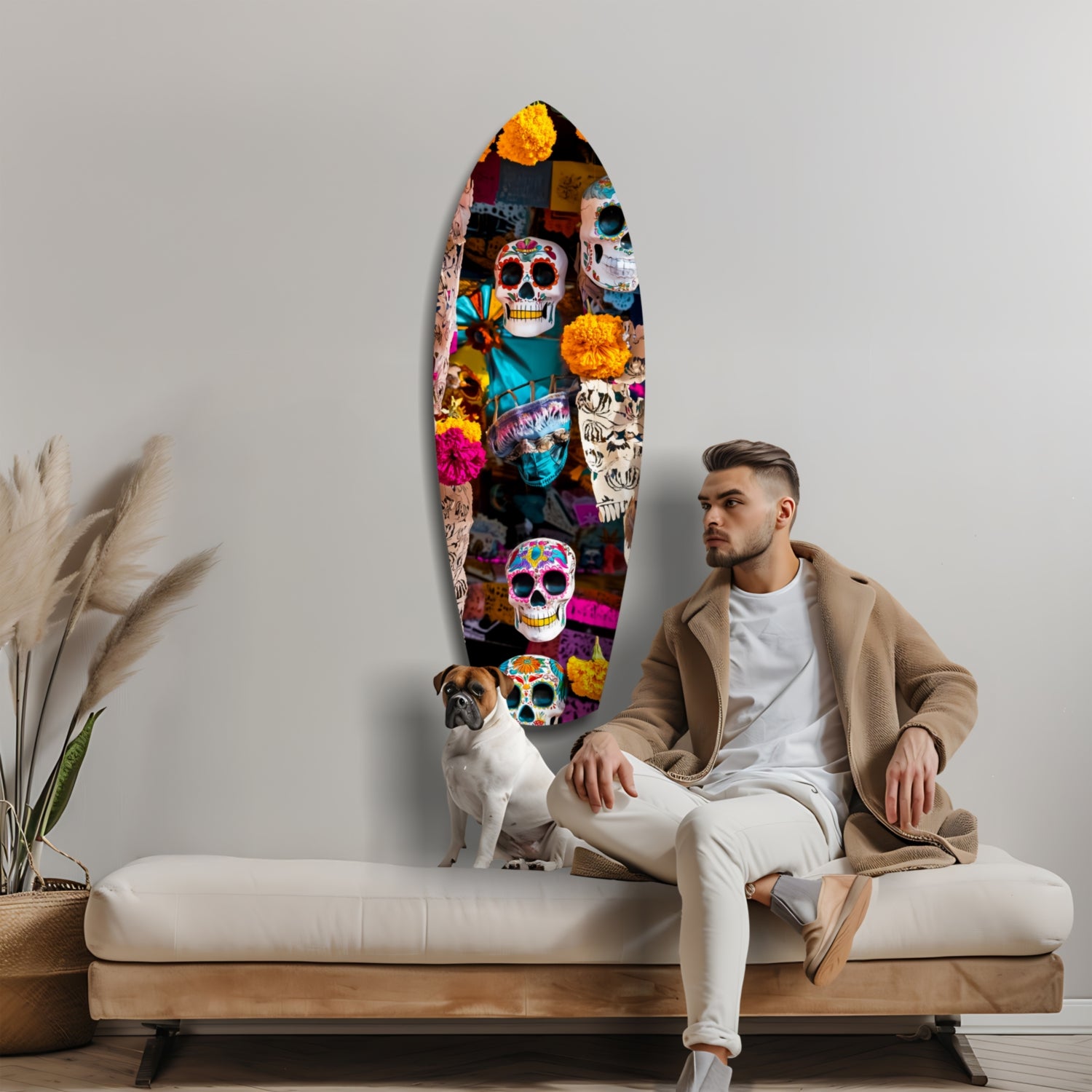 Colorful Skulls Glass Wall Art.