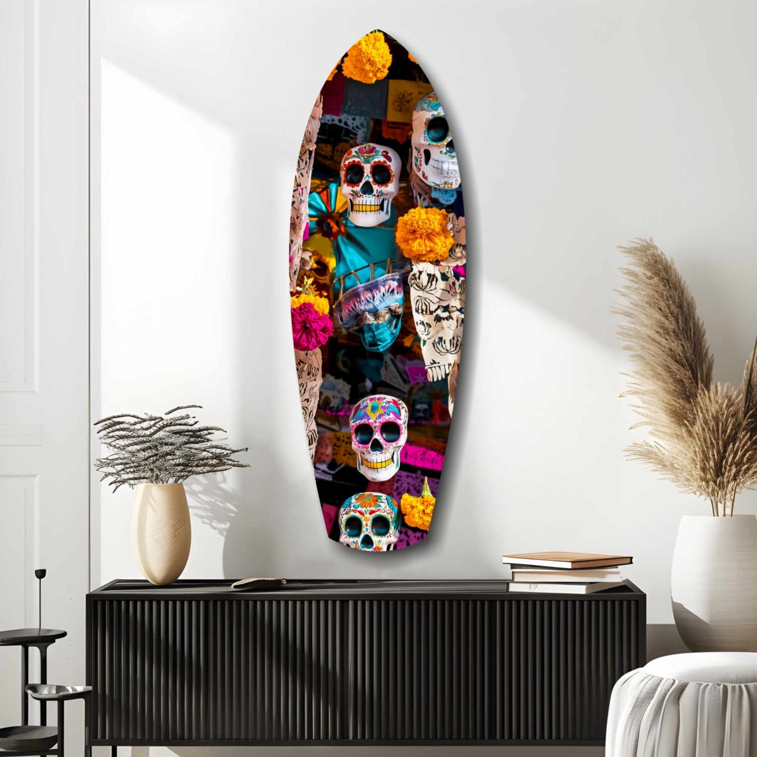 Colorful Skulls Glass Wall Art.