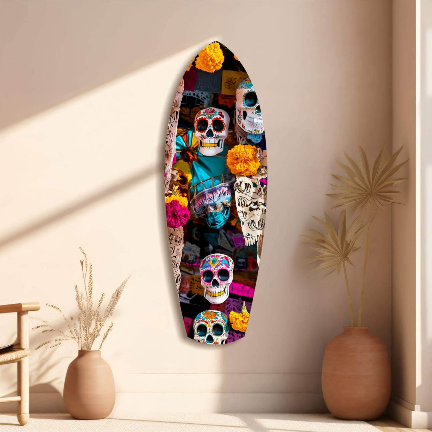 Colorful Skulls Glass Wall Art.