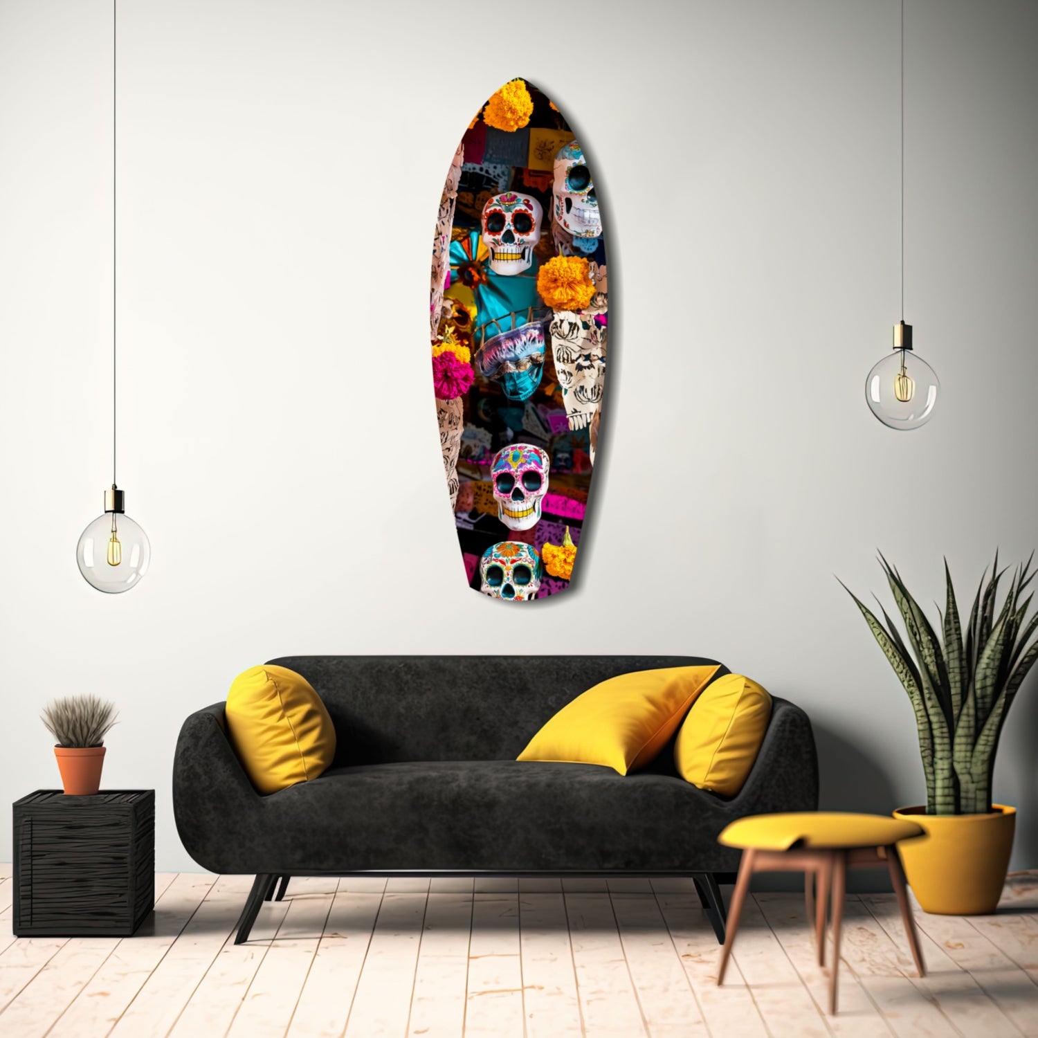Colorful Skulls Glass Wall Art.