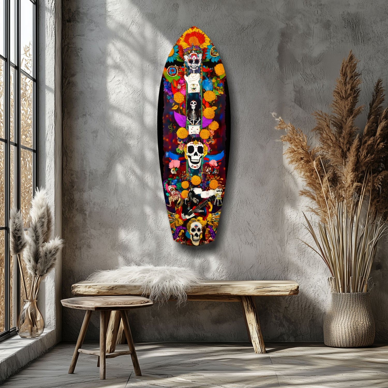 Colorful Skulls Glass Wall Art.