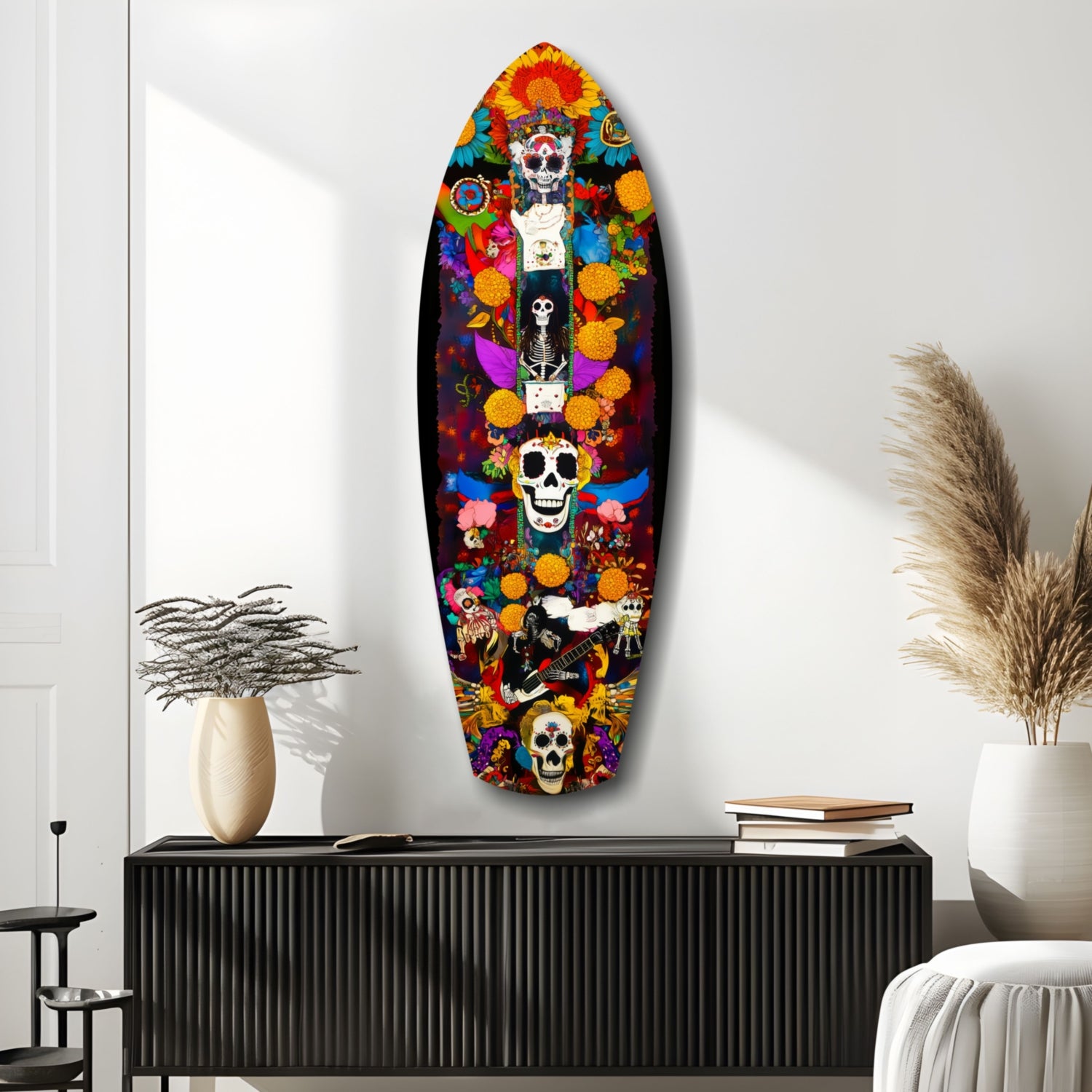 Colorful Skulls Glass Wall Art.