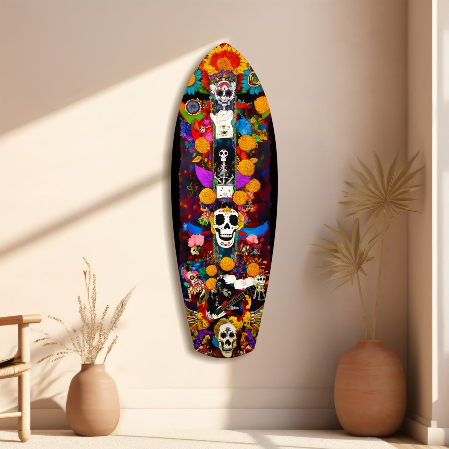 Colorful Skulls Glass Wall Art.