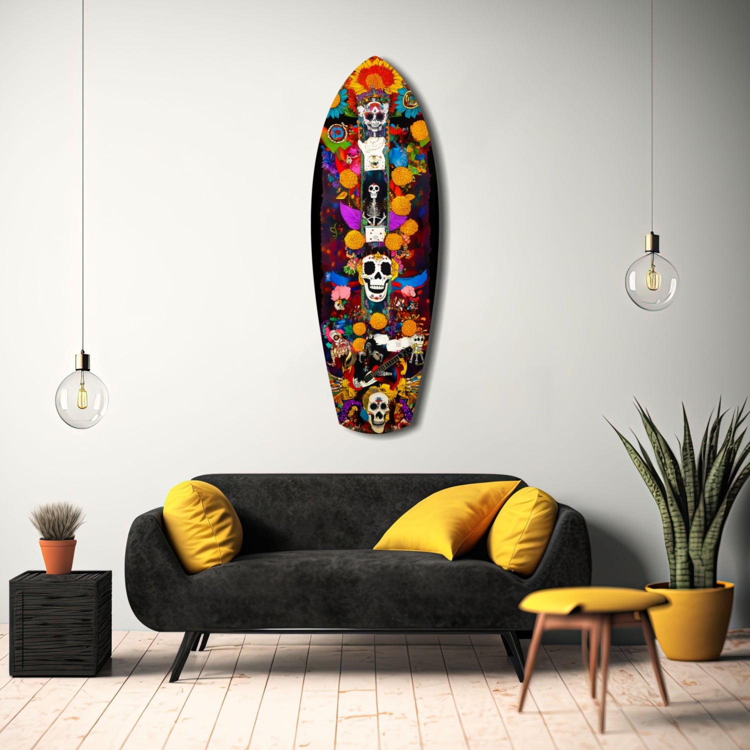Colorful Skulls Glass Wall Art.