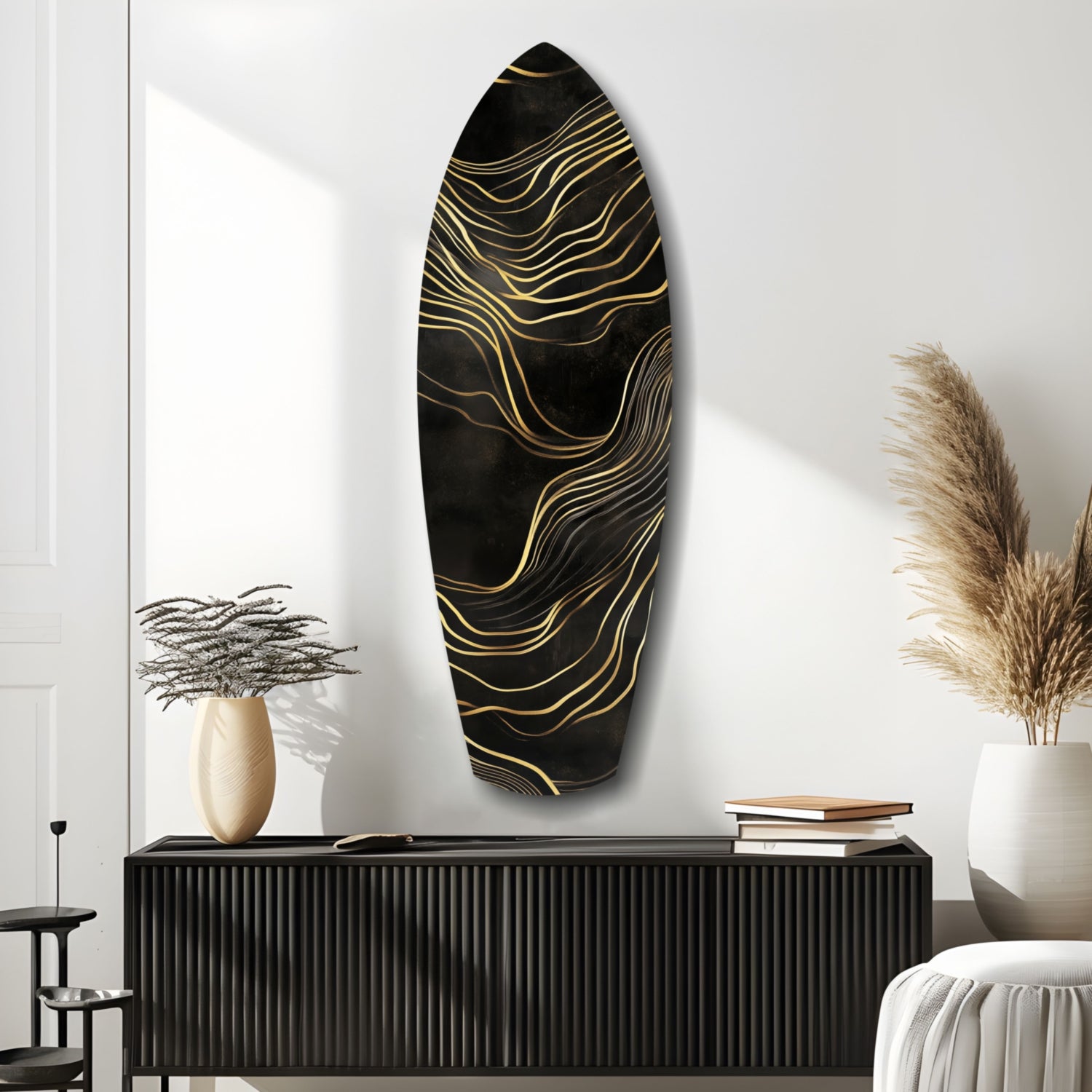 Golden Waves Glass Wall Art.