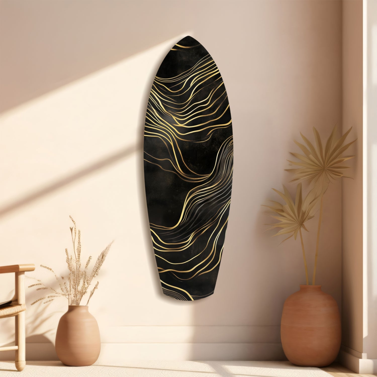 Golden Waves Glass Wall Art.