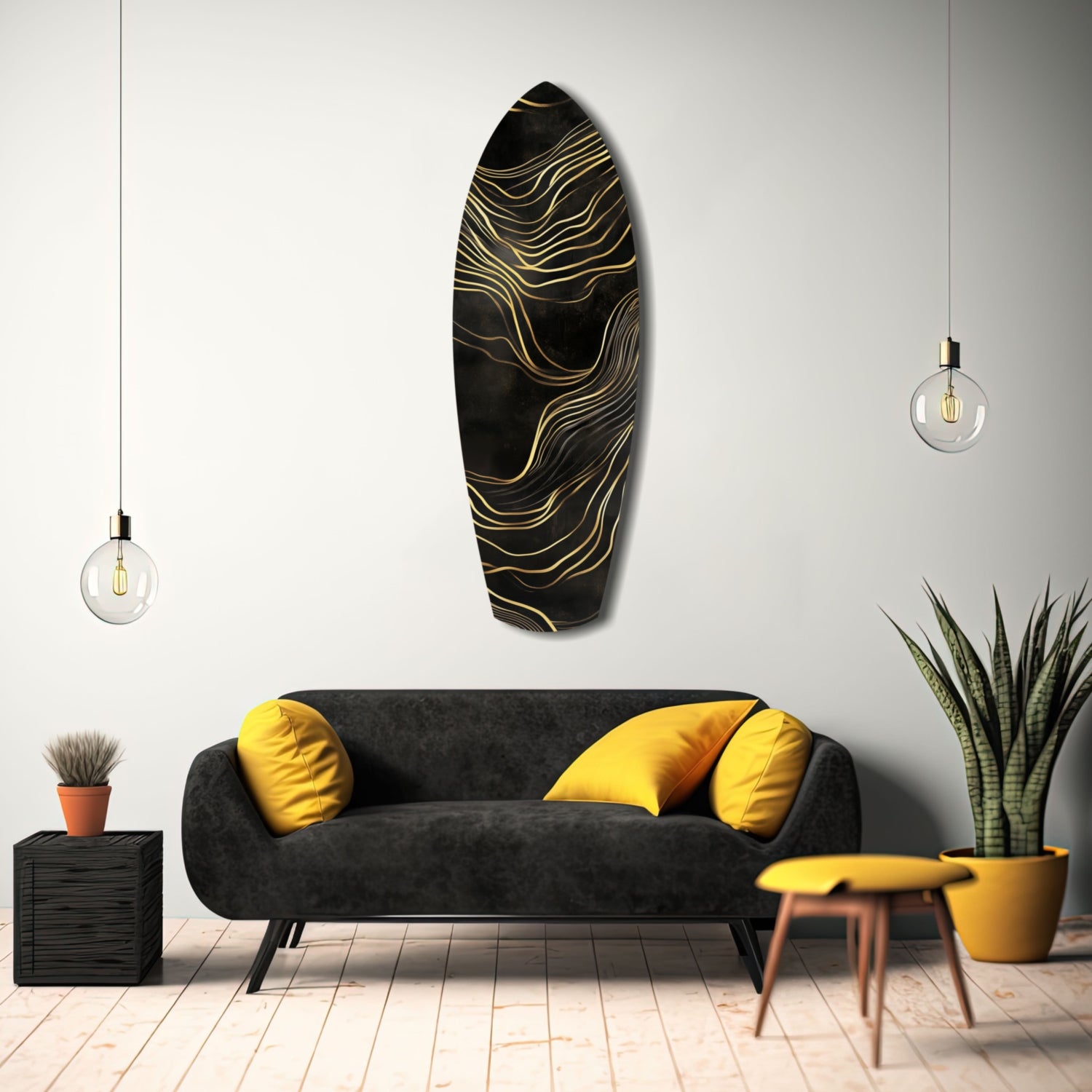 Golden Waves Glass Wall Art.