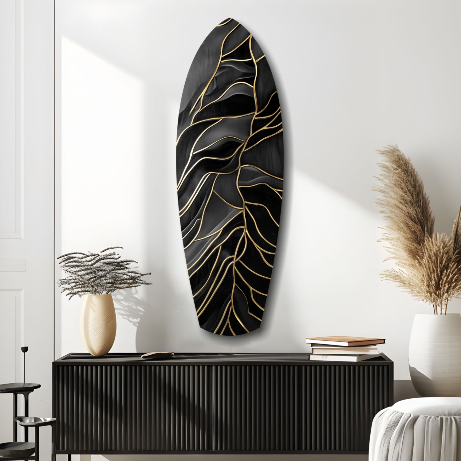 Golden Waves Glass Wall Art.