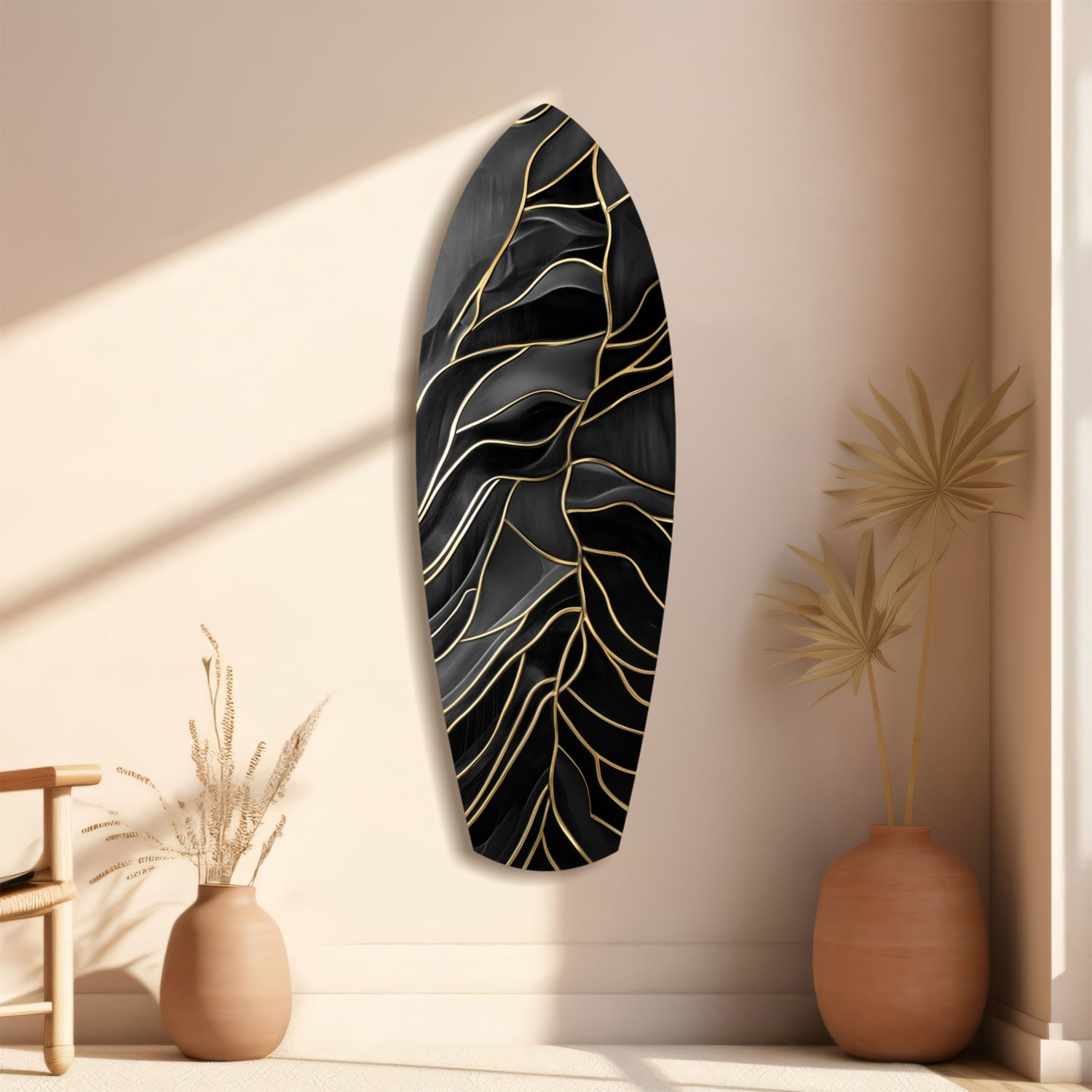 Golden Waves Glass Wall Art.