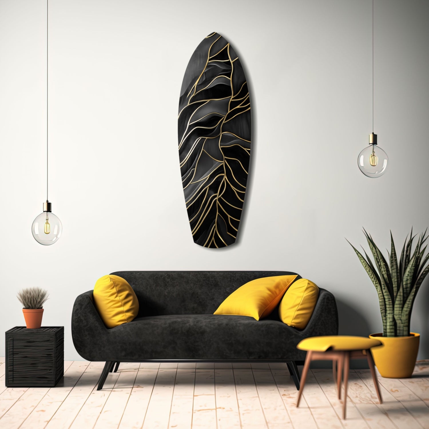 Golden Waves Glass Wall Art.