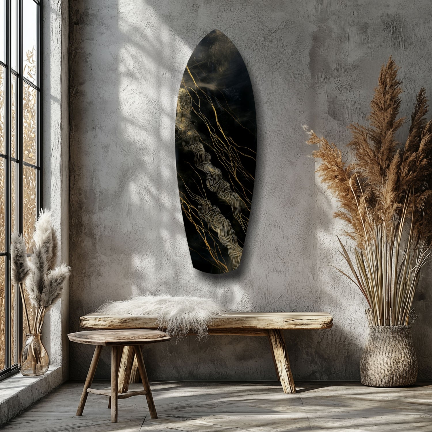 Golden Waves Glass Wall Art.