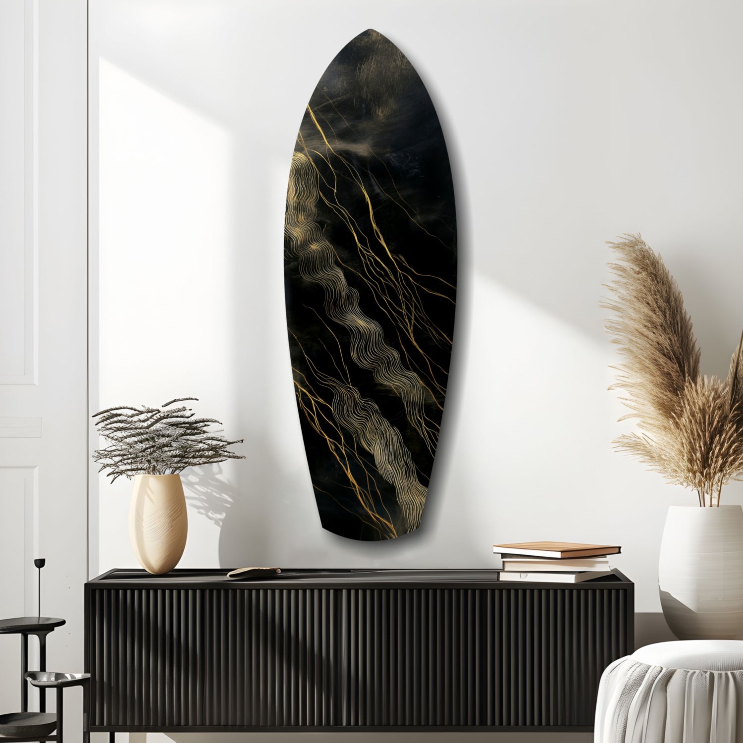 Golden Waves Glass Wall Art.