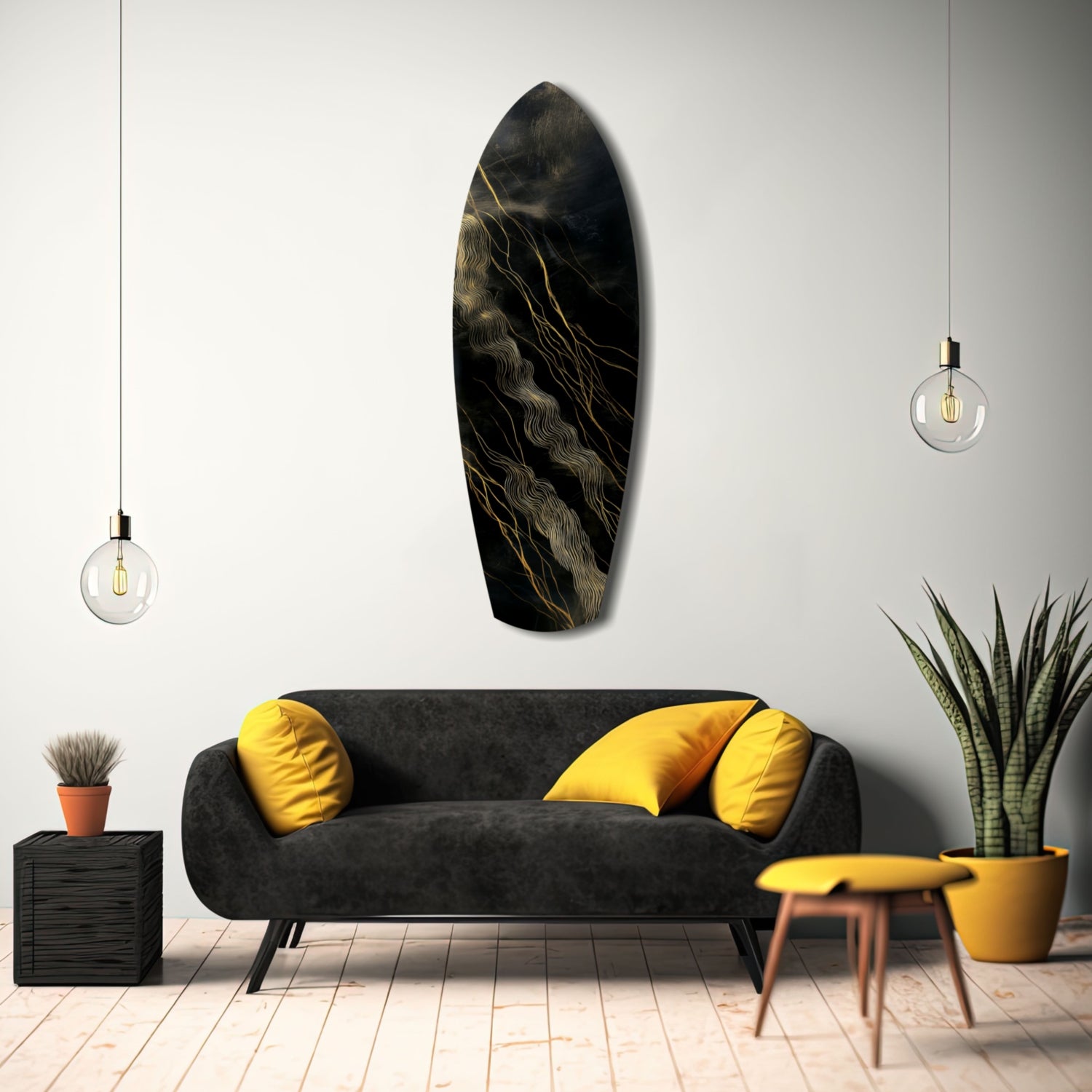 Golden Waves Glass Wall Art.