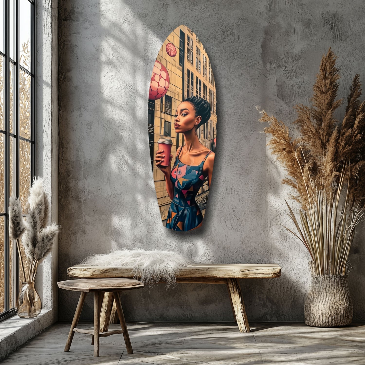 Modern City Life Glass Wall Art.