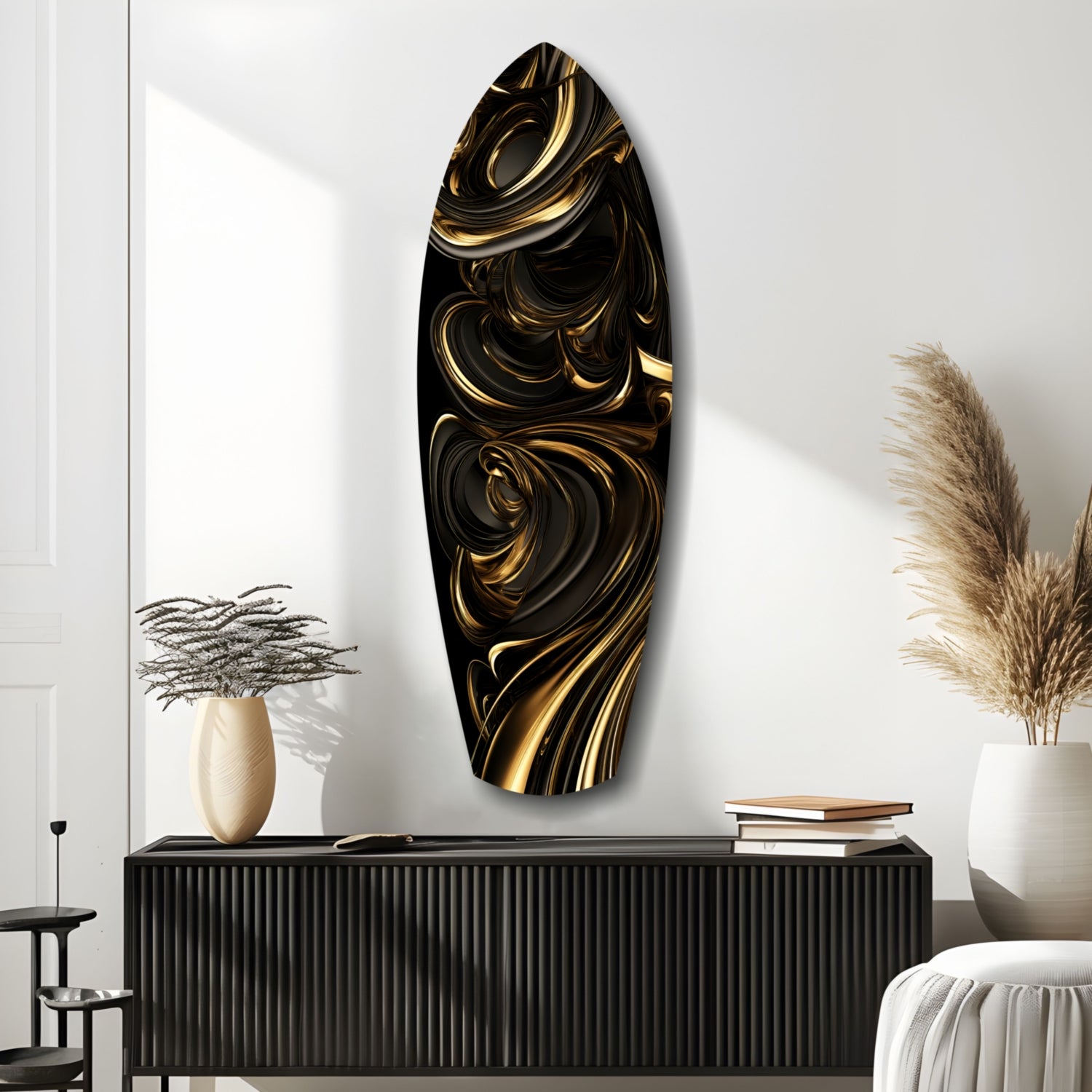 Golden Swirls Glass Wall Art.