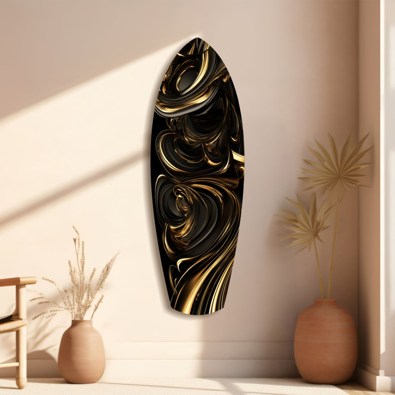 Golden Swirls Glass Wall Art.