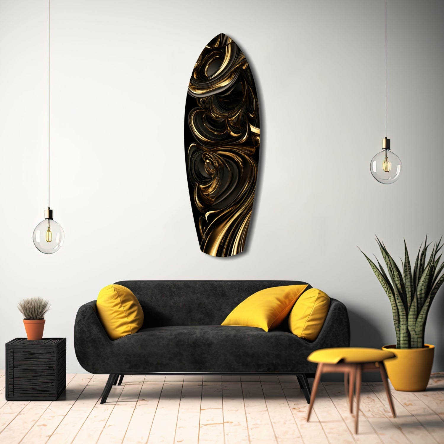 Golden Swirls Glass Wall Art.